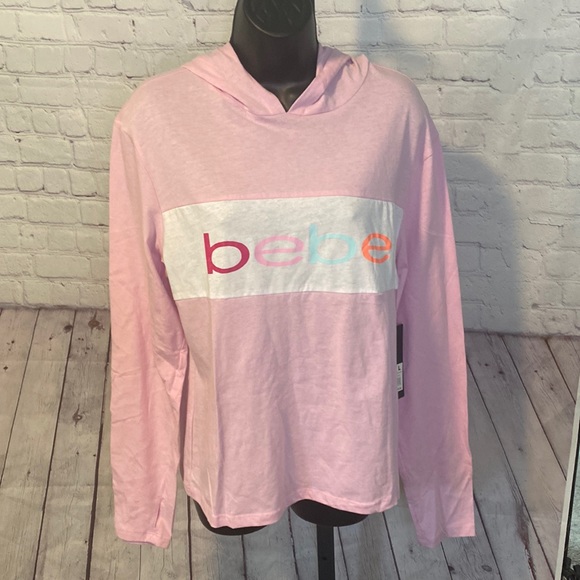 NWT WOMEN’S PINK BEBE SPORT LONG SLEEVE LIGHTWEIGHT HOODIE - Picture 1 of 12